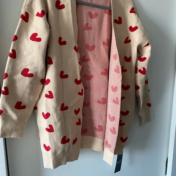 Amazon Red Heart Pattern Cardigan - Cream - Picture 1 of 4